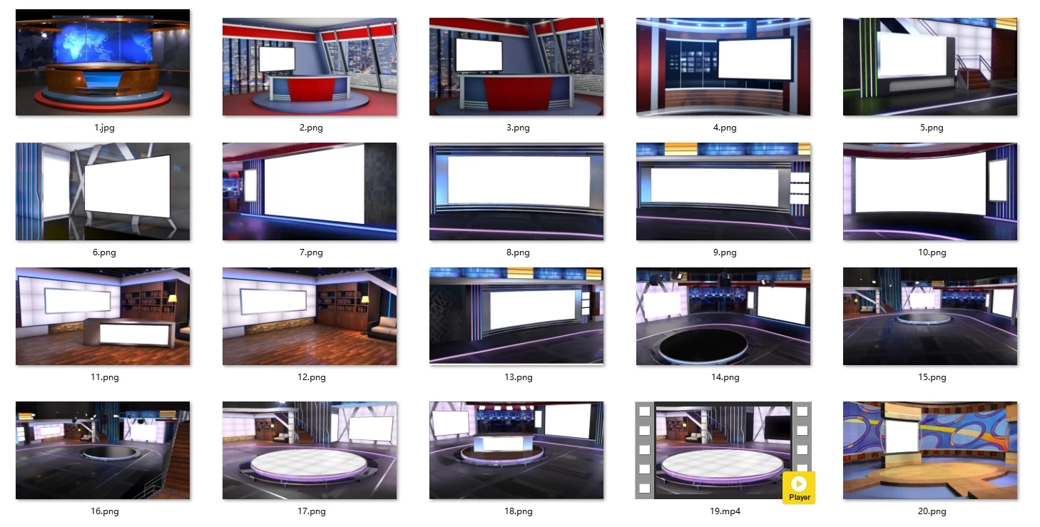 免费的虚拟演播室场景 新闻节目主持人背景静态PNG图片素材带透明通道
